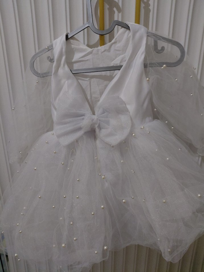 İnci Detaylı Beyaz Kız Çocuk Elbisesi - Görsel 2