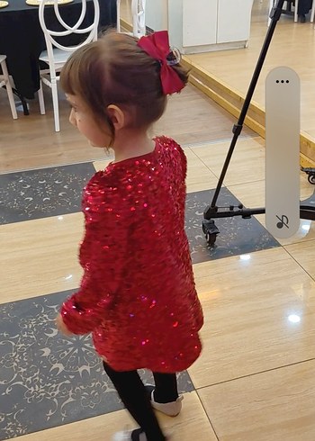 Kız Çocuk Parlak Bordo Payetli Elbise - Görsel 4