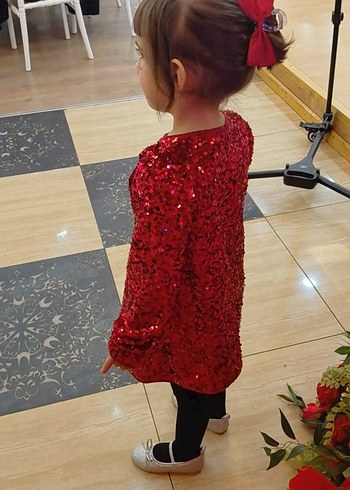 Kız Çocuk Parlak Bordo Payetli Elbise - Görsel 3