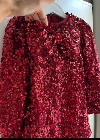 Kız Çocuk Parlak Bordo Payetli Elbise - Görsel 2