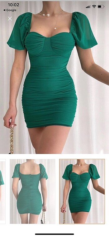 s Beden Yeşil büzgülü elbise