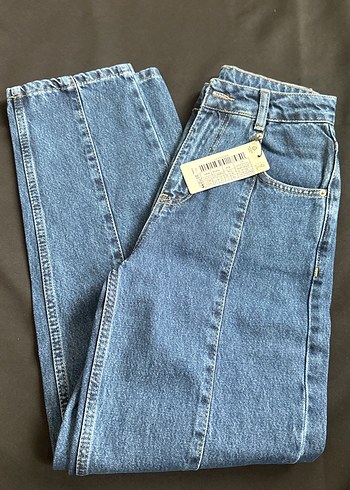 32 Beden mavi Renk Kadın Mavi Denim Midi Boy Rahat Kesim Jean