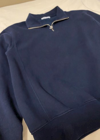 Fermuarlı Yarım Balıkçı Mavi Sweatshirt - Görsel 2