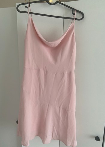 Pembe Askılı Midi Elbise