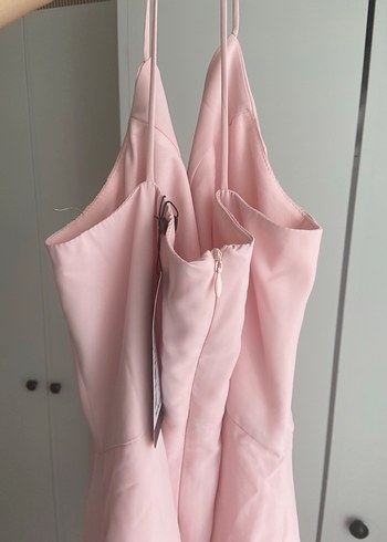 s Beden pembe Renk Pembe Askılı Midi Elbise
