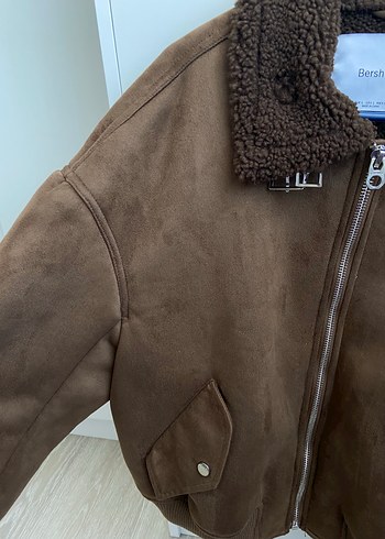 l Beden kahverengi Renk Bershka Kahverengi Süet Kürklü Kadın Bomber Mont