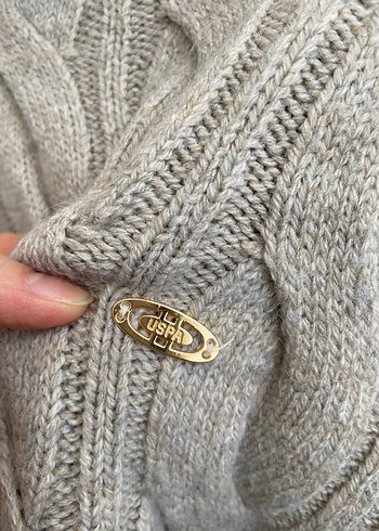 universal Beden Us Polo Assn Gri Örgü Boğazlı Kadın Kazak