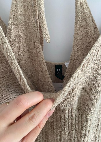 m Beden camel Renk H&M Bej Triko Uzun Halter Yaka Elbise