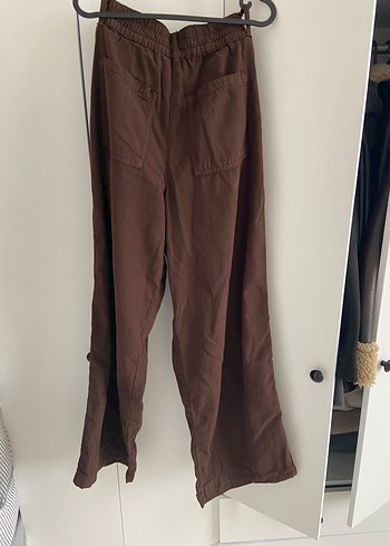 Zara Kahverengi Kemerli Salaş Kadın Keten Pantolon - Görsel 5