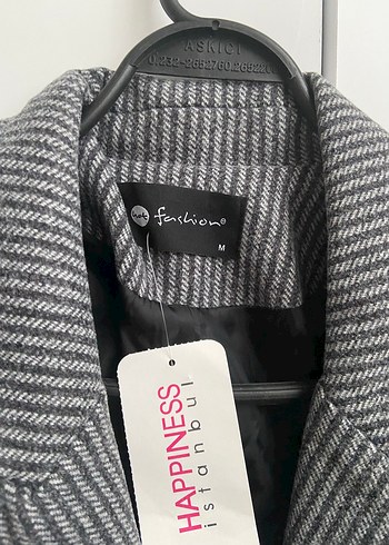 Gri Çizgili Düğmeli Kadın Kaşe Blazer - Görsel 2