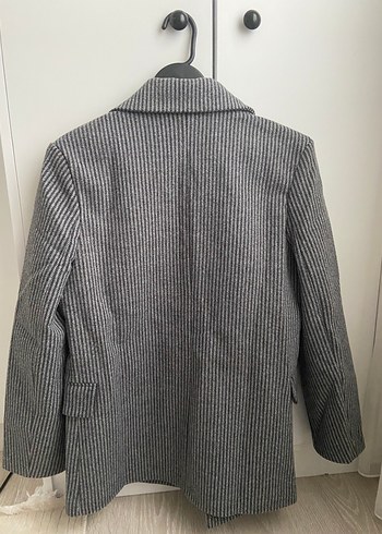 Gri Çizgili Düğmeli Kadın Kaşe Blazer - Görsel 5