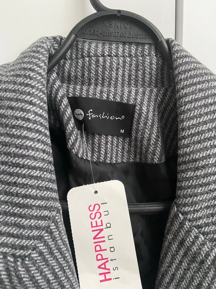 Gri Çizgili Düğmeli Kadın Kaşe Blazer - Görsel 2