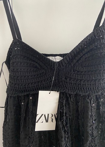 m Beden Zara Boncuk İşlemeli Siyah Uzun Elbise