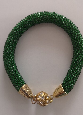 El emeği boncuk yeşil takı seti - Görsel 2