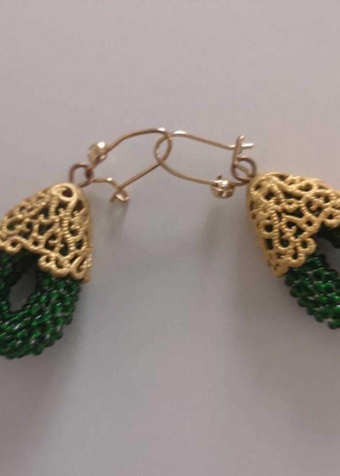 El emeği boncuk yeşil takı seti - Görsel 3