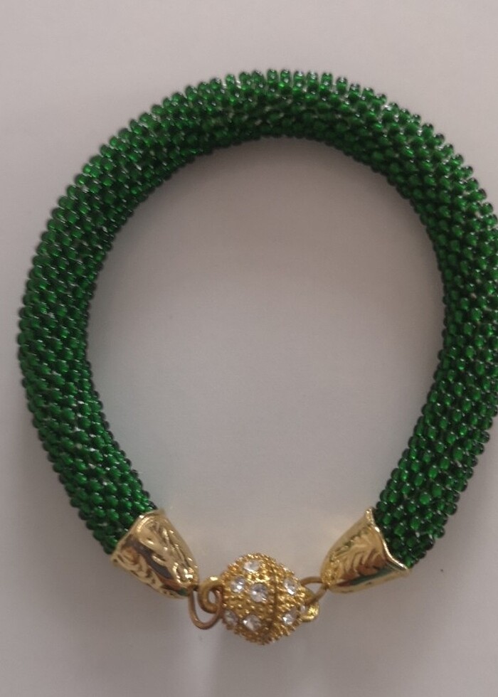 El emeği boncuk yeşil takı seti - Görsel 2