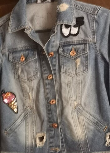 Taşlanmış pullu denim marka kot ceket - Görsel 6