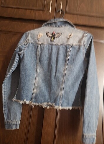 Taşlanmış pullu denim marka kot ceket - Görsel 7