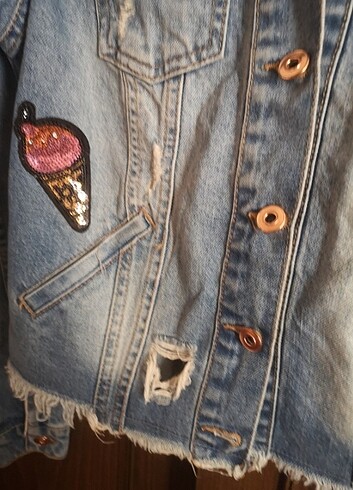 Taşlanmış pullu denim marka kot ceket - Görsel 8