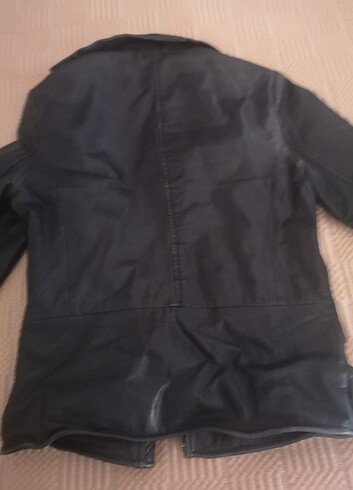 0 deri mavi kısa deri mont - Görsel 5