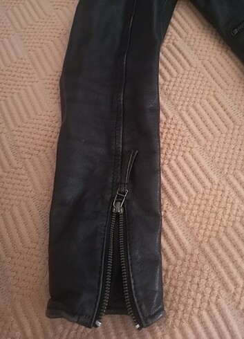 0 deri mavi kısa deri mont - Görsel 3