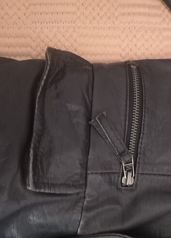 0 deri mavi kısa deri mont - Görsel 6