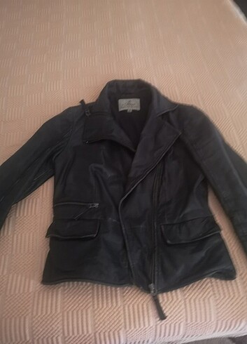 0 deri mavi kısa deri mont - Görsel 8