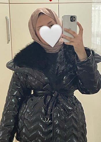 xl Beden Siyah Kürklü Midi Kadın Kış Montu