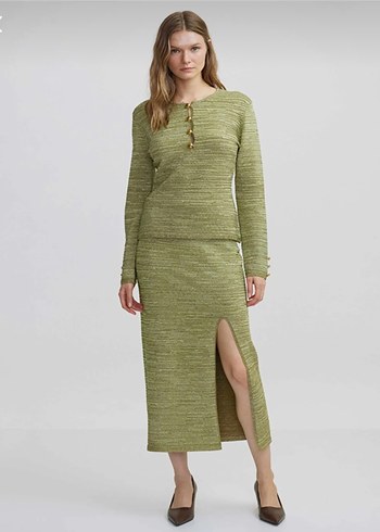 Kadın Haki Triko kalem etek - Görsel 2