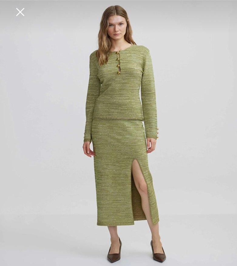 Kadın Haki Triko kalem etek - Görsel 2