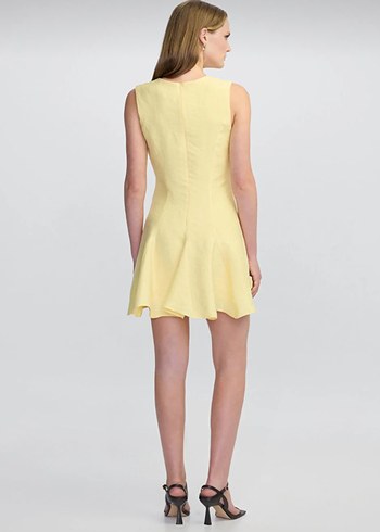 Sarı Kolsuz Mini Keten Elbise - Görsel 5