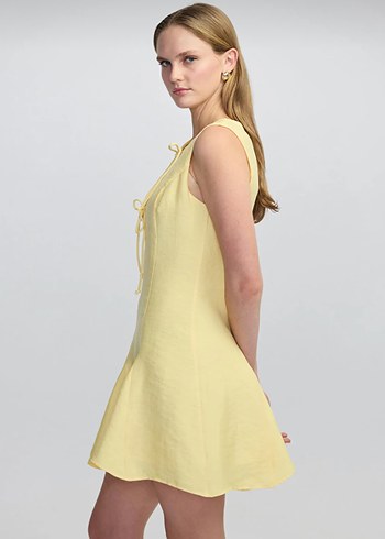 Sarı Kolsuz Mini Keten Elbise - Görsel 4