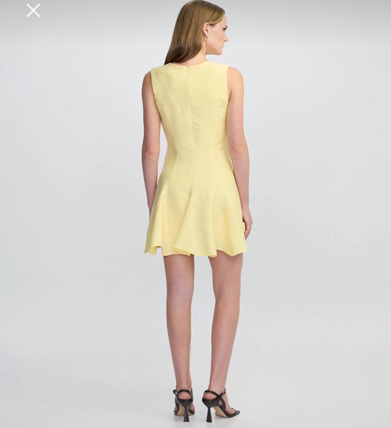Sarı Kolsuz Mini Keten Elbise - Görsel 5
