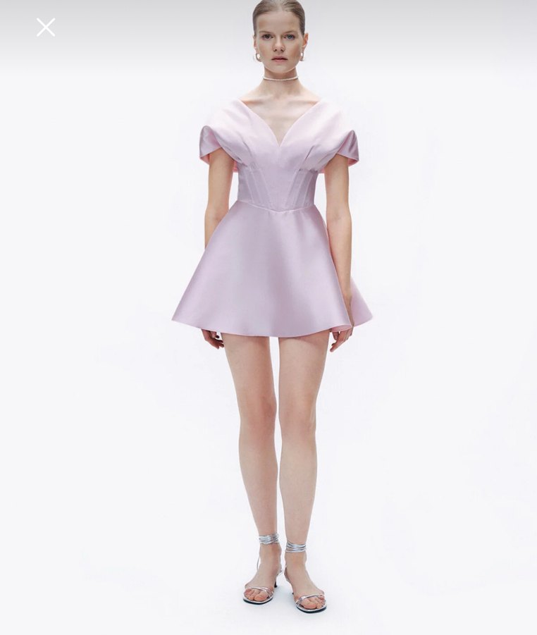 Pudra Pileli V Yakalı Mini Kadın Elbise - Görsel 2