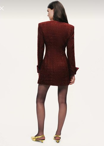 Düğmeli Bordo Mini Kadın Klasik Ceket - Görsel 4