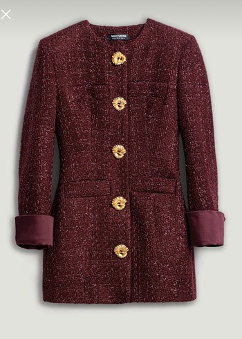 Düğmeli Bordo Mini Kadın Klasik Ceket - Görsel 5