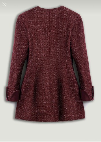 Düğmeli Bordo Mini Kadın Klasik Ceket - Görsel 6