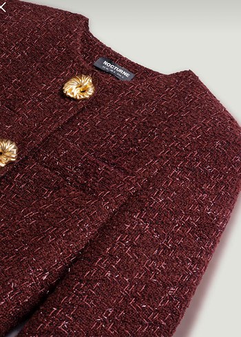 Düğmeli Bordo Mini Kadın Klasik Ceket - Görsel 7