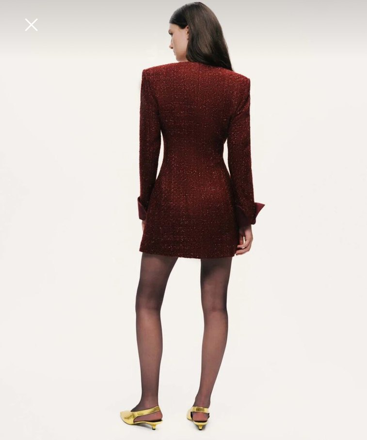 Düğmeli Bordo Mini Kadın Klasik Ceket - Görsel 4