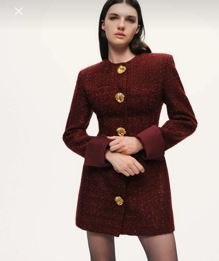 Düğmeli Bordo Mini Kadın Klasik Ceket - Görsel 2