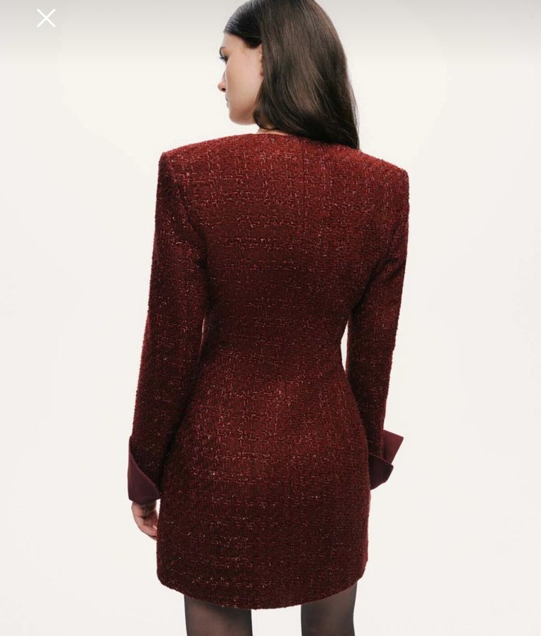 Düğmeli Bordo Mini Kadın Klasik Ceket - Görsel 3