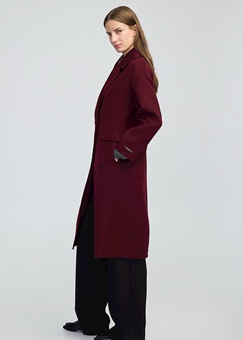 Bordo Çift Düğmeli Uzun Kaban - Görsel 3