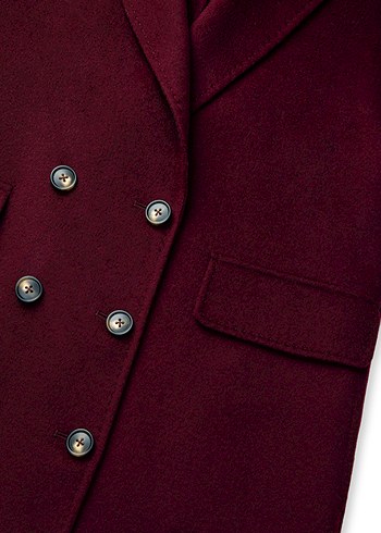 Bordo Çift Düğmeli Uzun Kaban - Görsel 7