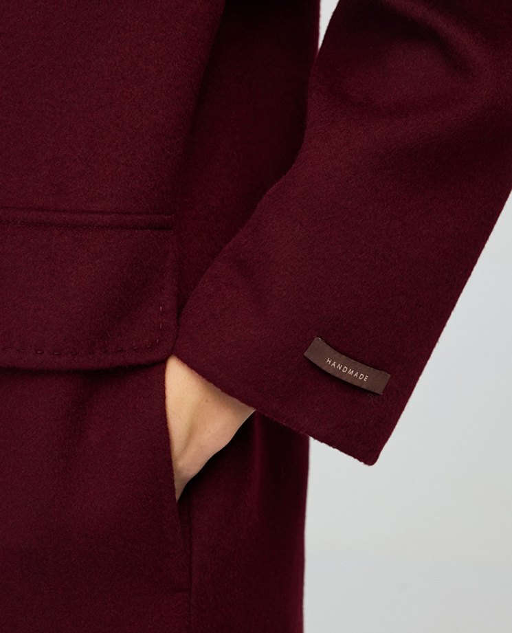 Bordo Çift Düğmeli Uzun Kaban - Görsel 4