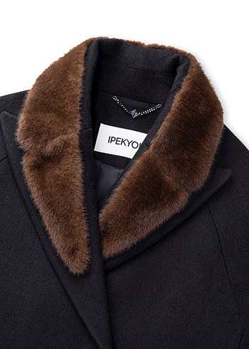 Kahverengi Kürklü Siyah Kaban - Görsel 7