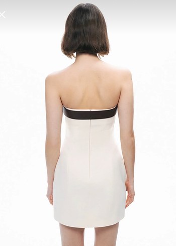 Beyaz Deri Kemerli Straplez Mini Elbise - Görsel 3