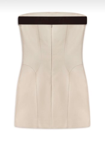 Beyaz Deri Kemerli Straplez Mini Elbise - Görsel 5