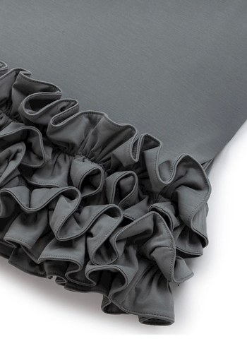 Gri Uzun Kollu Fırfırlı Kadın Kalem Elbise - Görsel 3