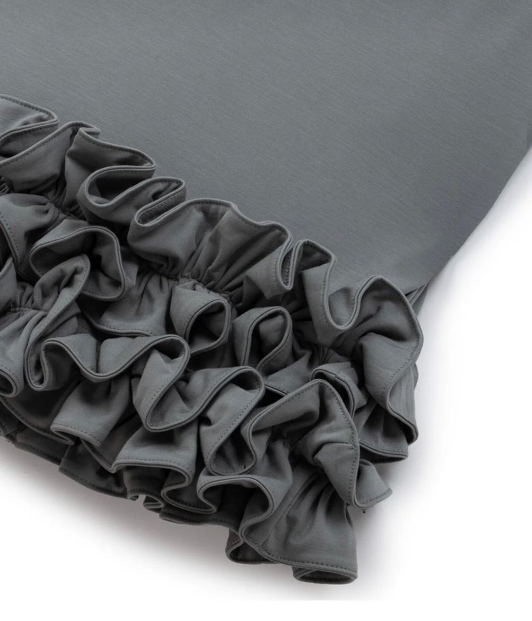 Gri Uzun Kollu Fırfırlı Kadın Kalem Elbise - Görsel 3