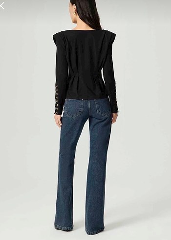 Düğmeli Siyah Denim Kadın Bluz - Görsel 7